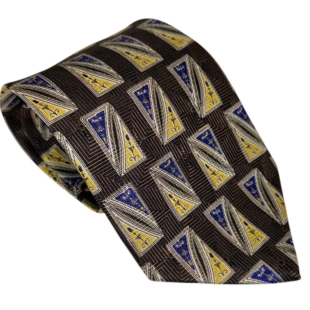 Robert Talbott Best of Class Tie Italy Silk Geometric Dark Brown 58x3.75” USA